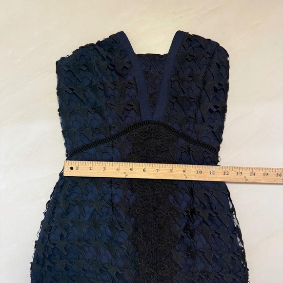 Adelyn Rae Navy Blue Black Lace V Neck Strapless Bodycon Mini Dress XS - Picture 3 of 7